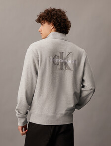 Chenille Monogram Zip Through Sweatshirt, Light Grey Heather, hi-res