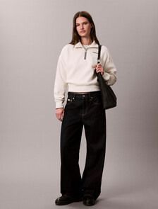 Brushed Cotton Terry 1/4 Zip Sweatshirt, Tofu, hi-res