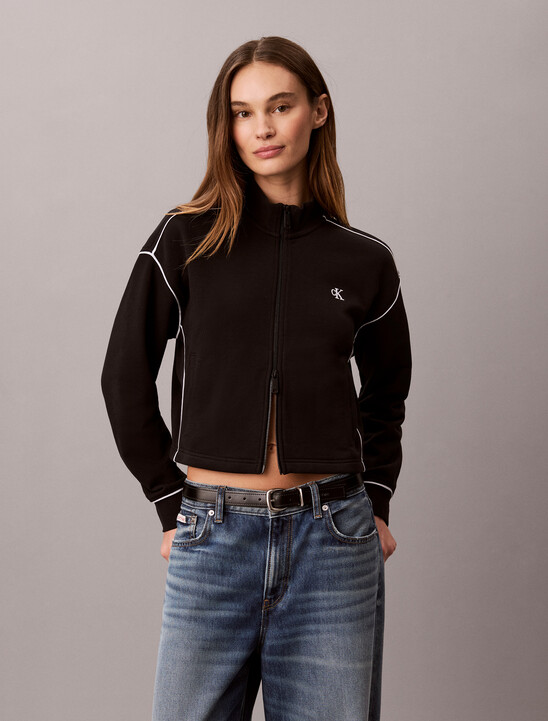 Monogram Contrast Piping Cotton Terry Jacket