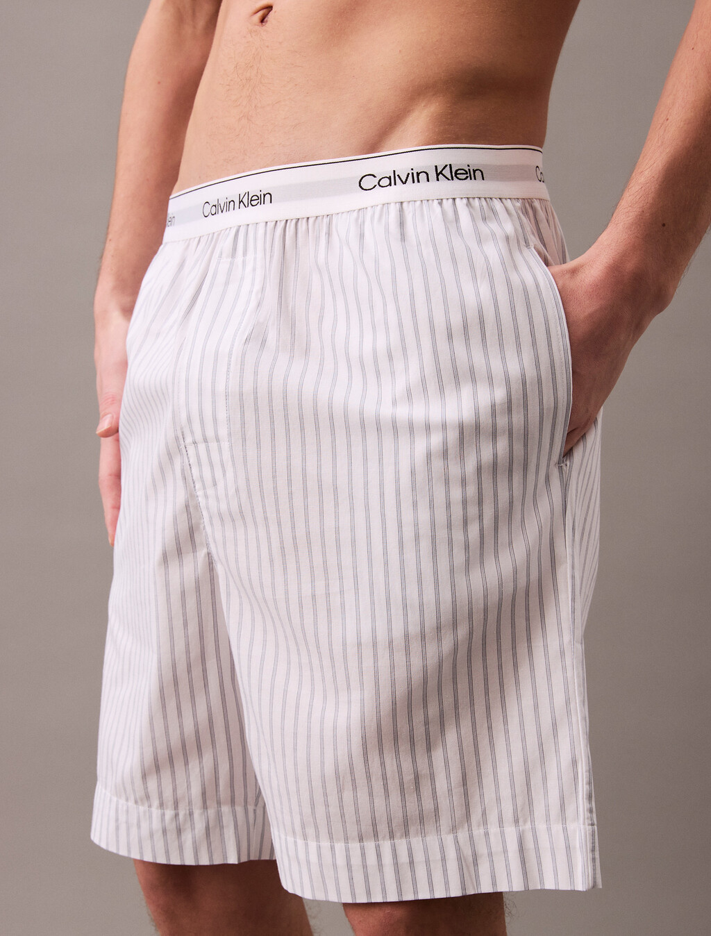 Cotton Poplin Sleep Short, STEADY STRIPE_GRISAILLE, hi-res
