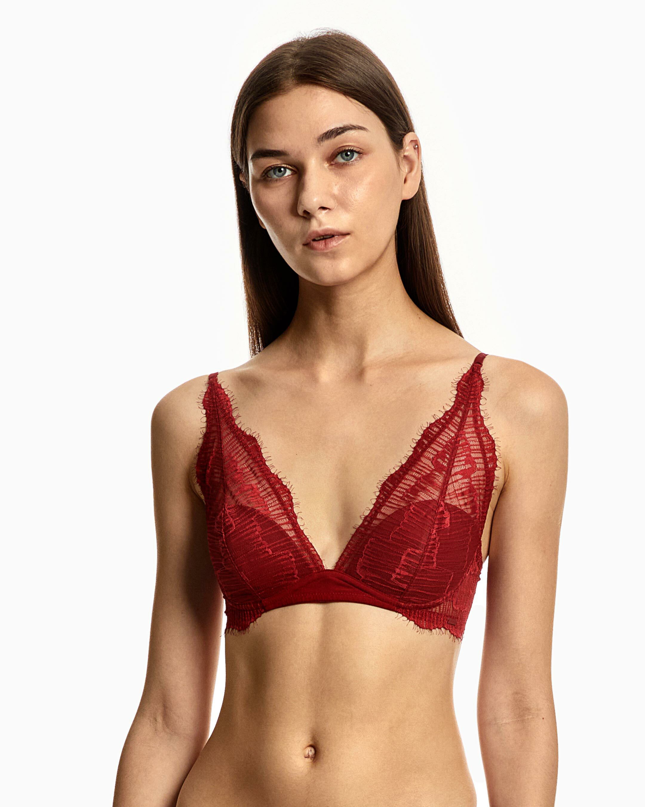 CK Black Linear Lace Lightly Lined Triangle Bra red Calvin