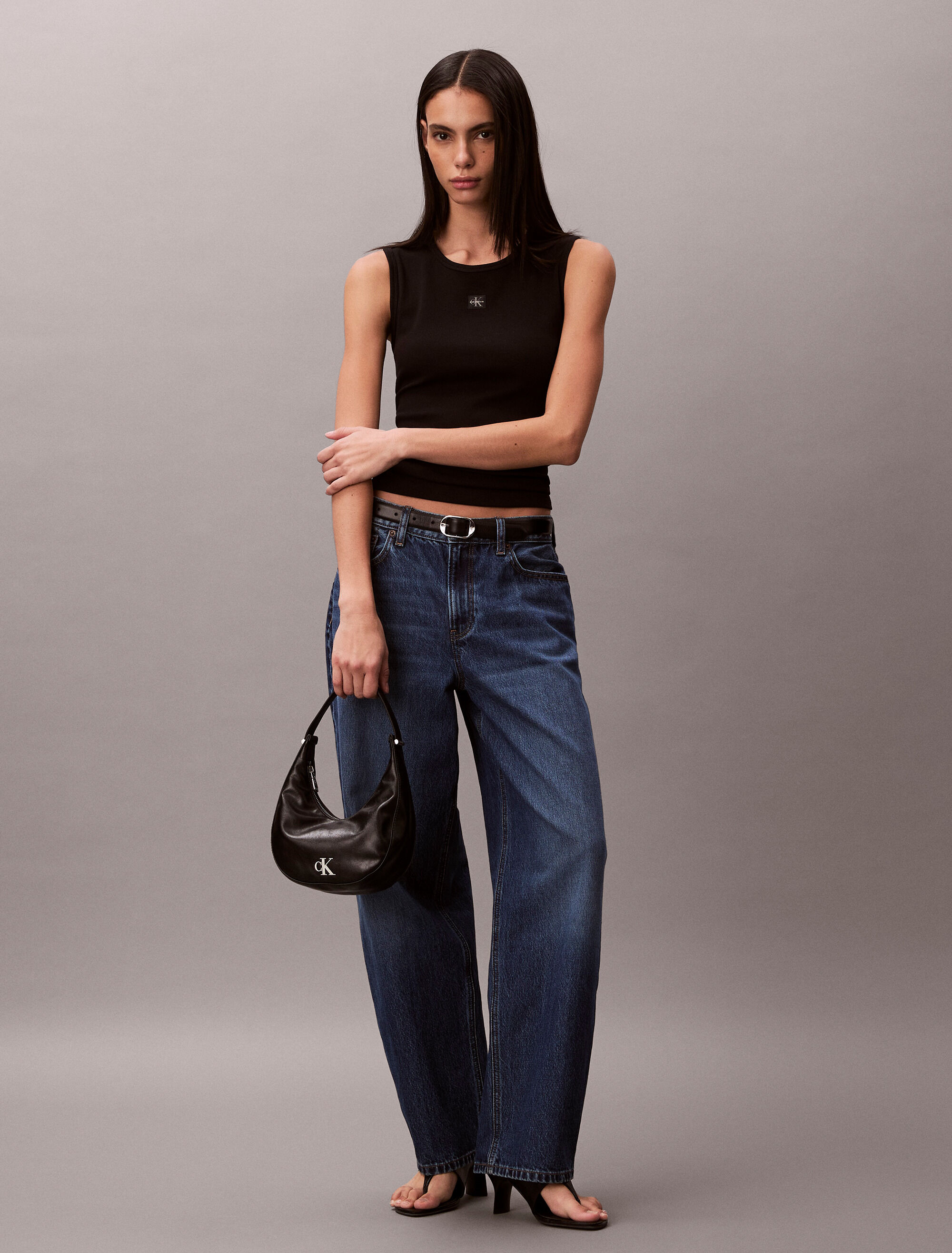 Monogram Label Cutout Tank Top | black | Calvin Klein Taiwan