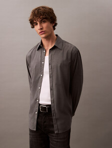 Relaxed Wool Blend Button-Down Shirt, Grey Heather, hi-res