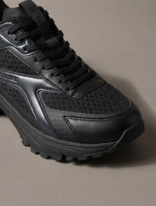 Knit and Metallic Runner Trainers, Triple Black, hi-res