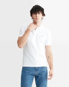 Ck 徽章修身光滑棉質 Polo 衫, Bright White, hi-res