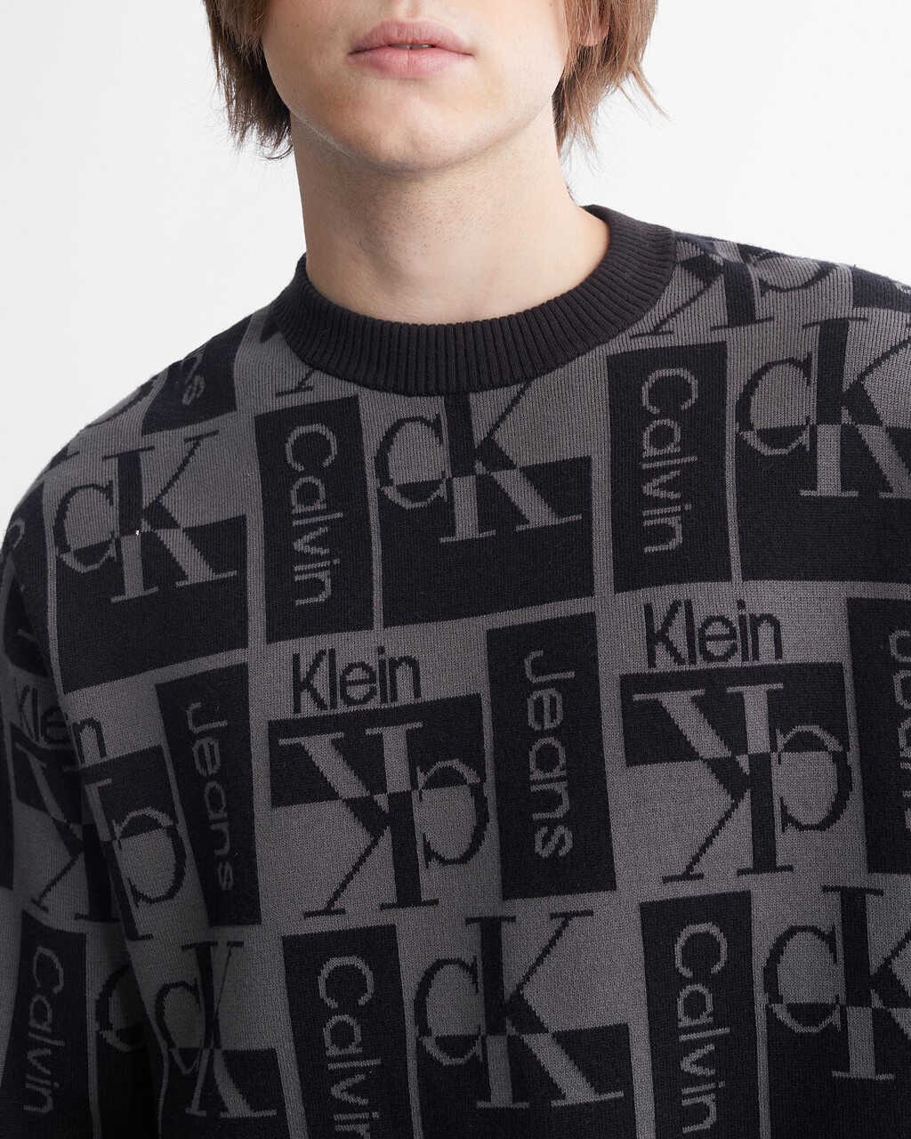 All Over Print Monogram Sweater, Ck Black, hi-res