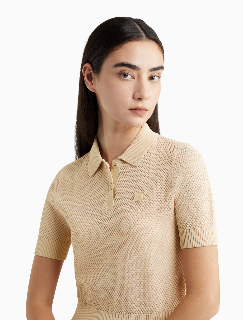 Second Skin 鏤空針織 Polo 衫, Warm Sand, hi-res