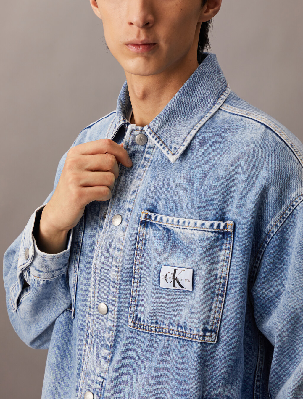Eco Cool 涼感牛仔襯衫外套, Denim Light, hi-res