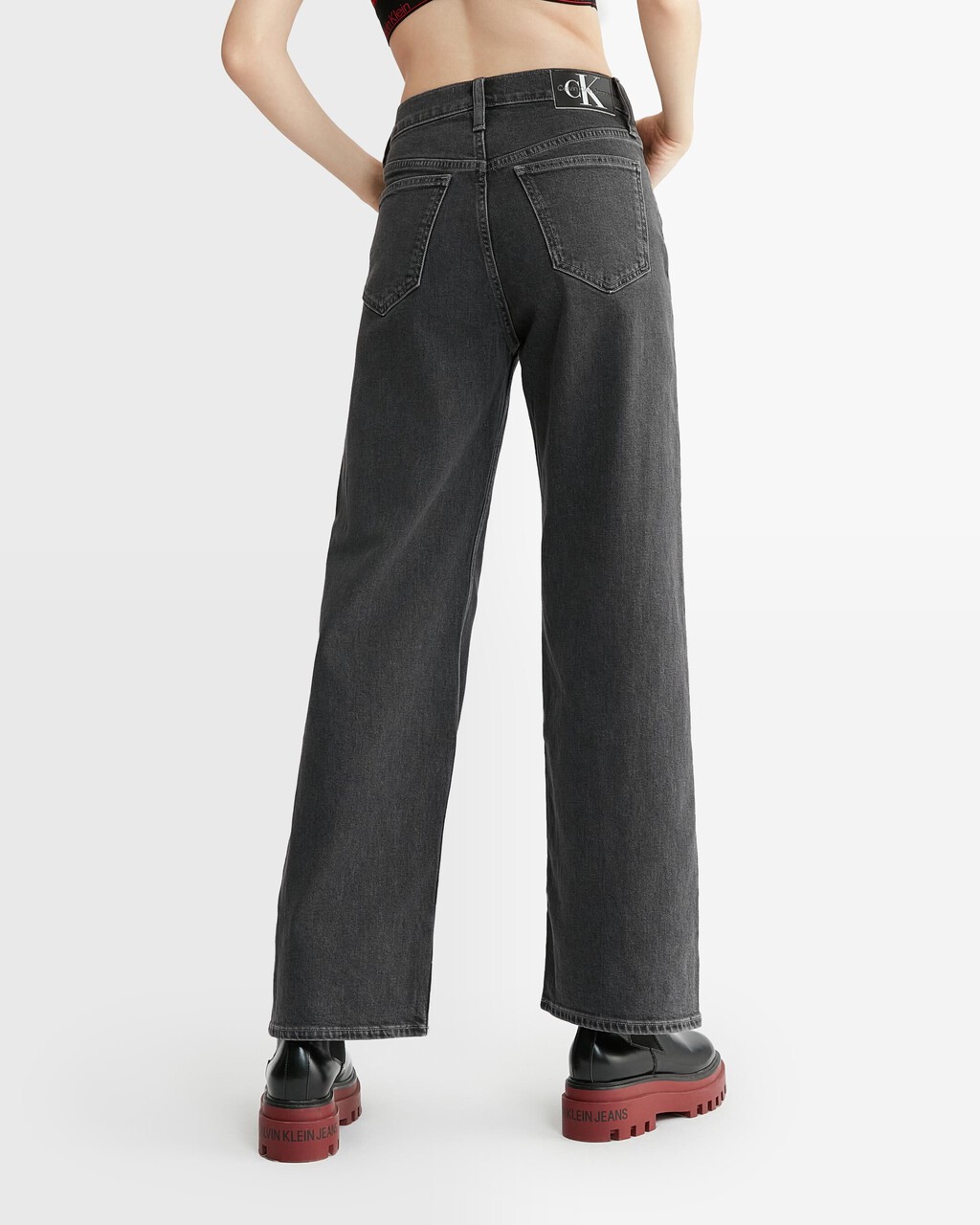 高腰寬筒牛仔褲, Denim Grey, hi-res