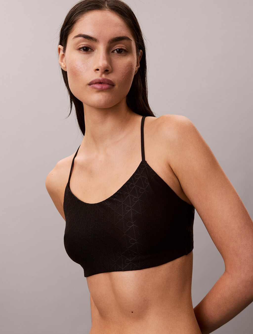 Monogram 標誌網眼低承托胸罩, Black, hi-res