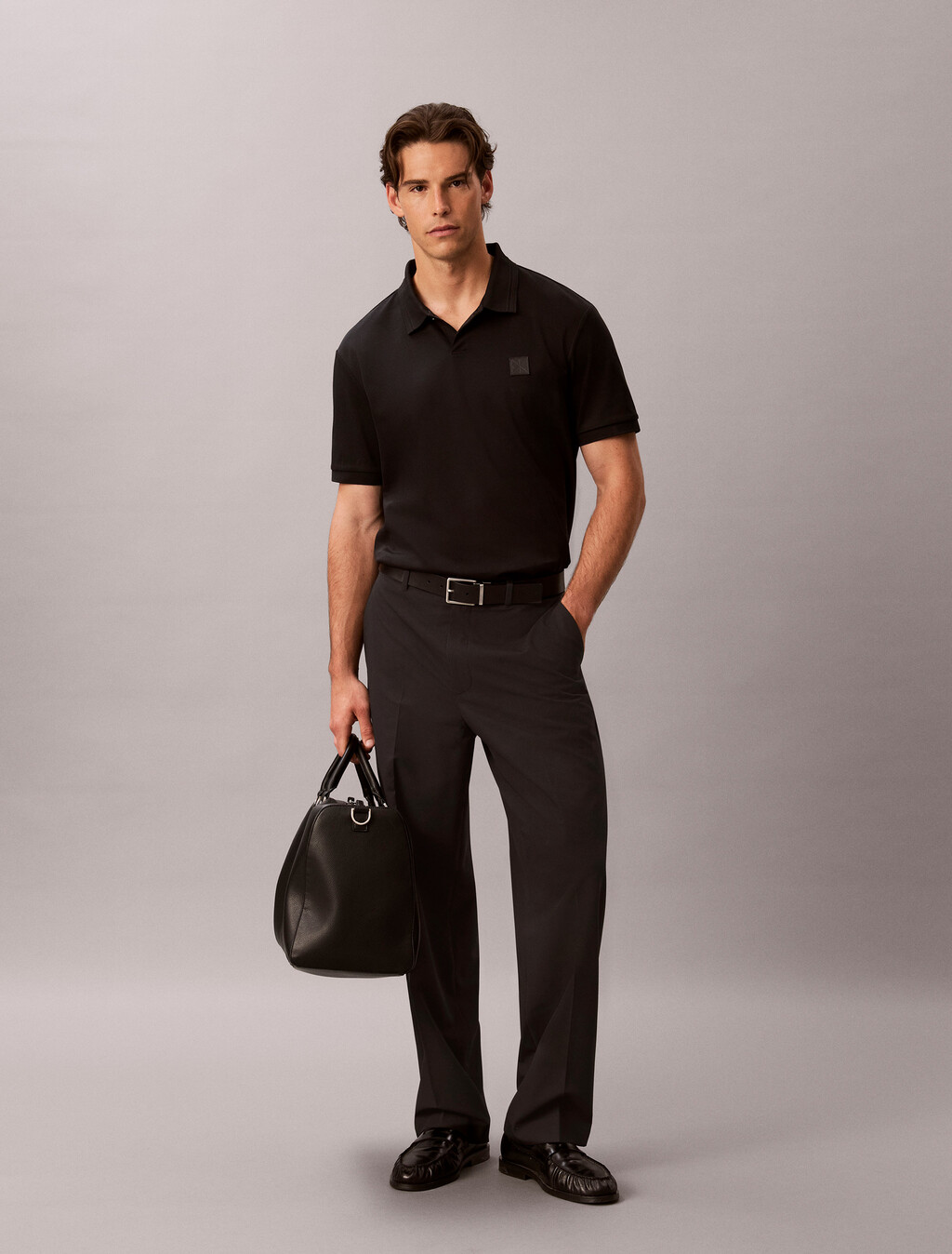 絲光雙面針織棉 Polo 衫, Black, hi-res