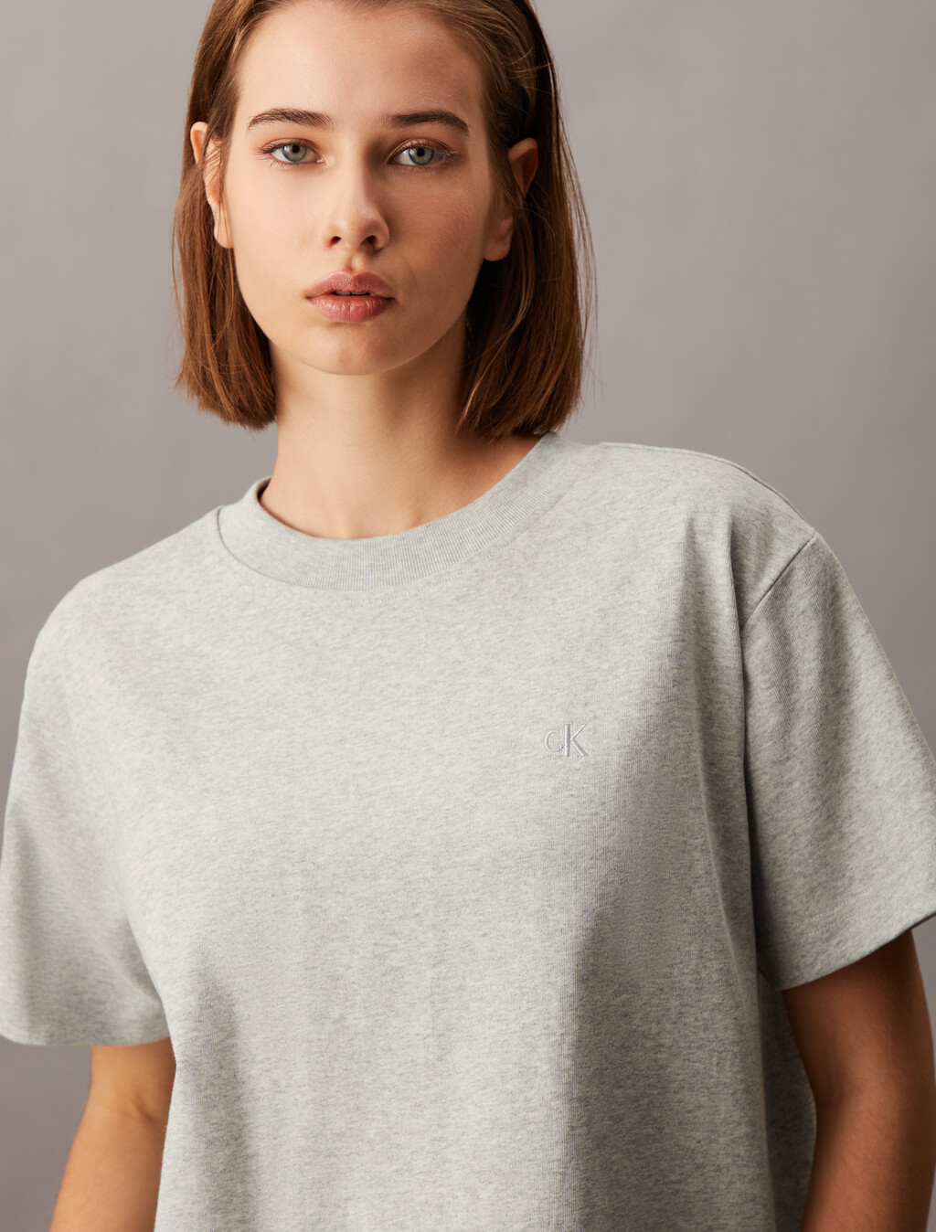 Monogram Embroidery Tee, Light Grey Heather, hi-res