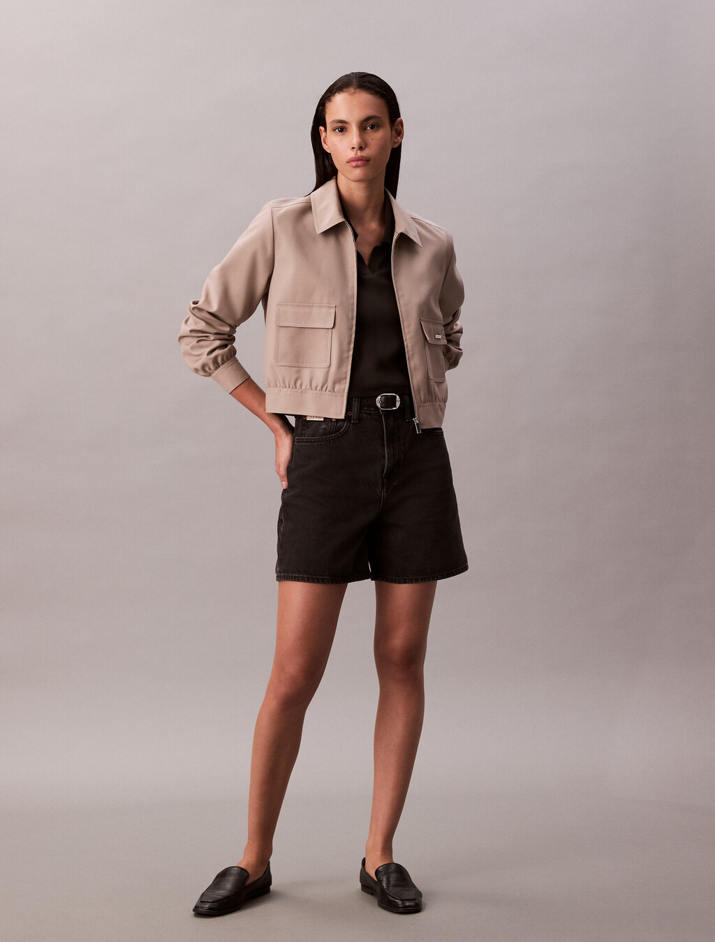 High Rise A-Line Denim Shorts, CK ESSENTIAL BLACK, hi-res