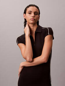 Tech Knit Polo Mini Dress, Black, hi-res