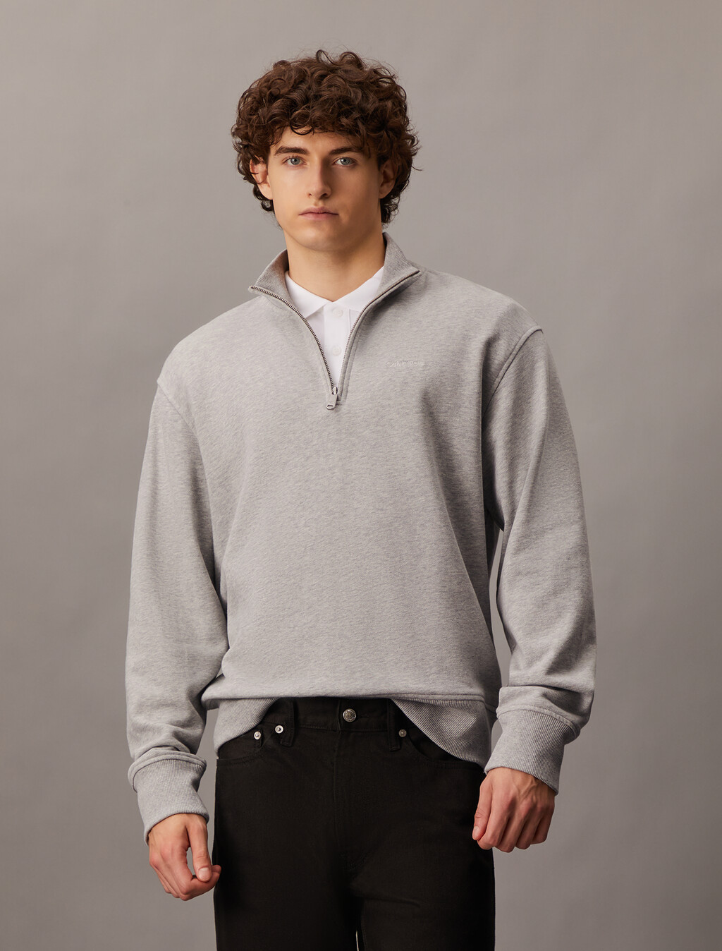Chenille Monogram Zip Through Sweatshirt, Light Grey Heather, hi-res