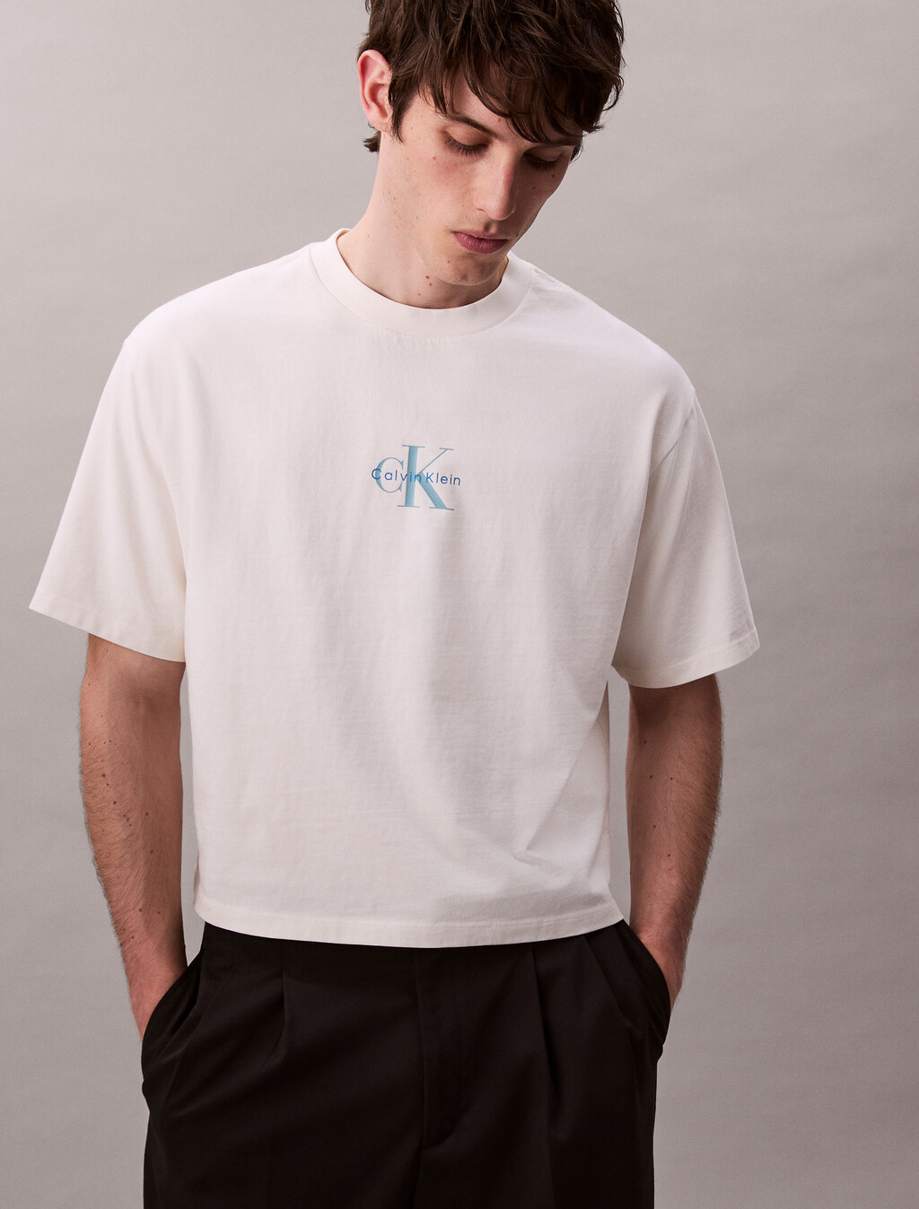 Monogram Logo Washed Relaxed Tee, Tofu, hi-res