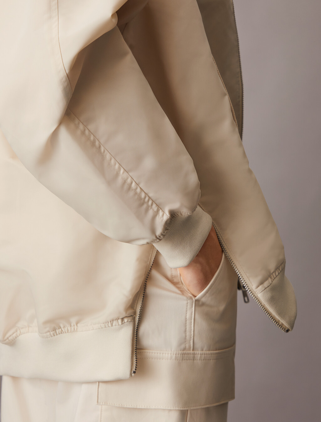 Satin Bomber Jacket, Eggshell, hi-res