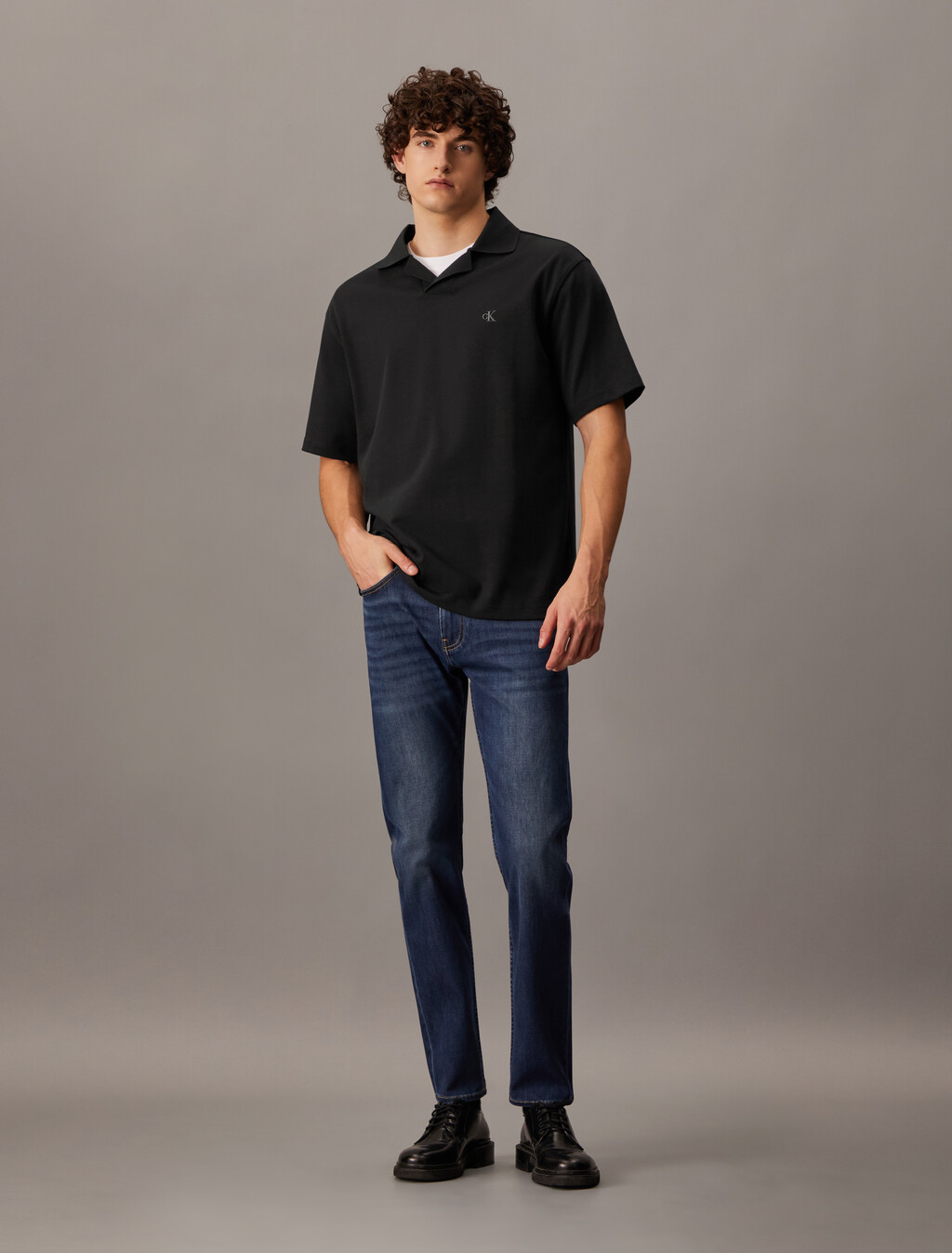 對比色開領 Polo 衫, Ck Black, hi-res