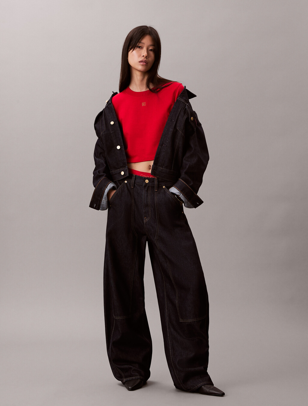 農曆新年絲光棉 CK Emblem 緊身 T 恤, Pantone Red, hi-res