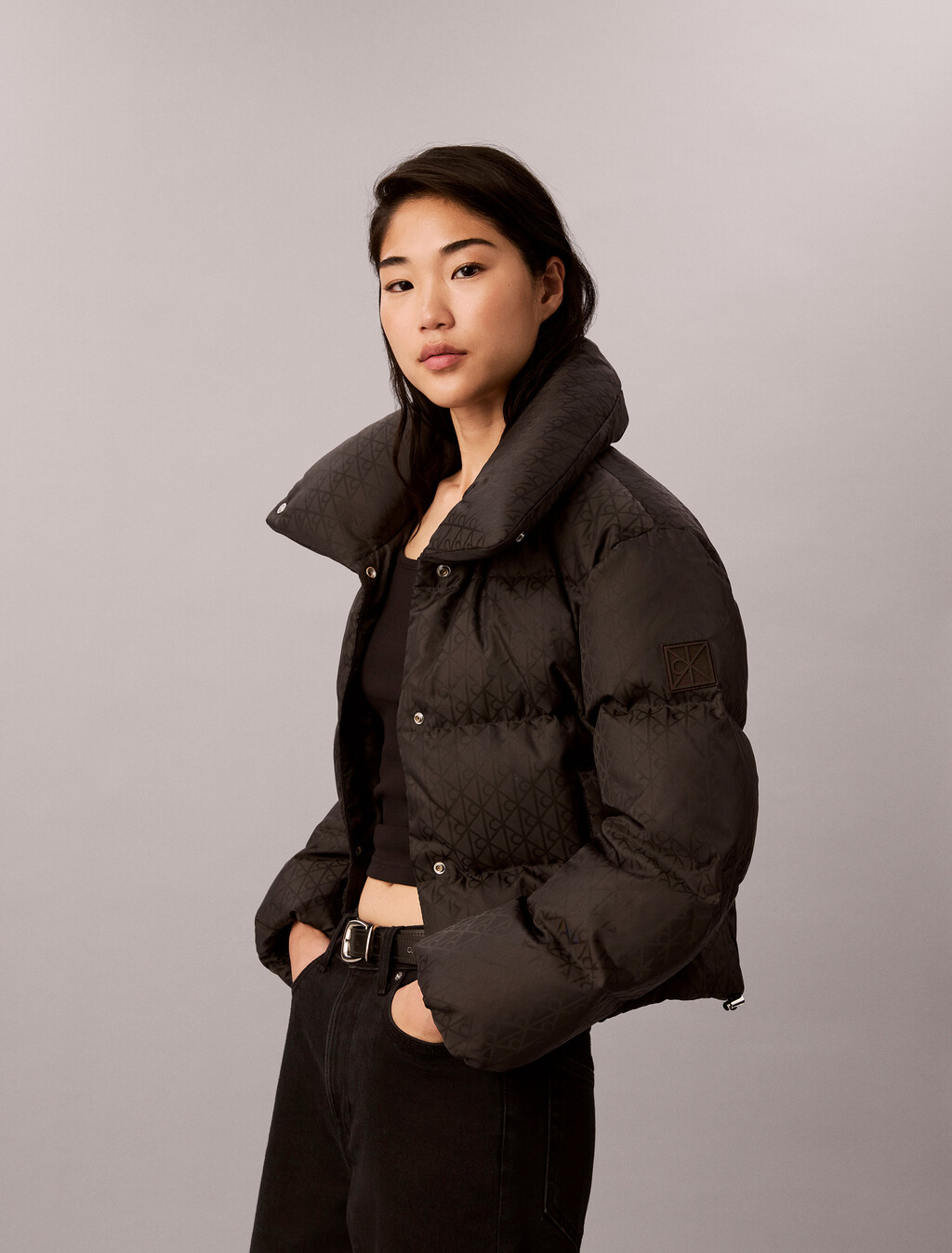 標誌羽絨外套, Black CK Emblem Jacquard, hi-res