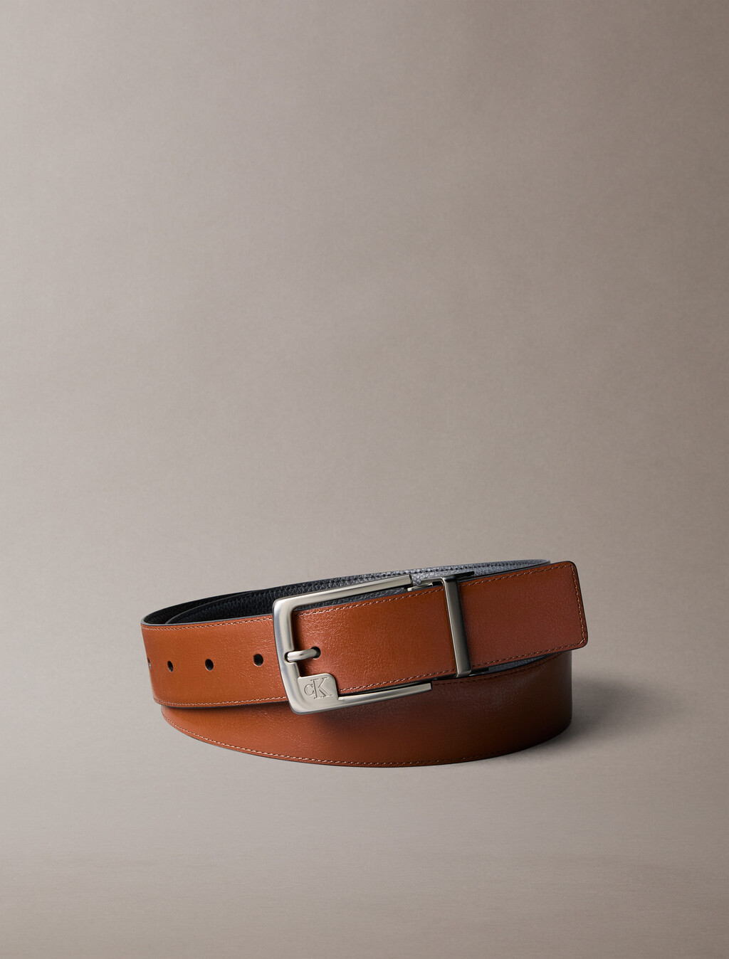 Monogram Frame Buckle Reversible Belt, Black / CK Cognac / Pewter, hi-res
