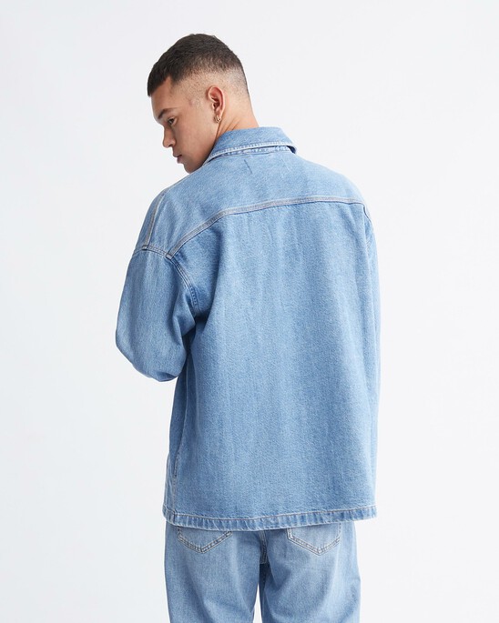 Boxy Utility Denim Shirt Jacket