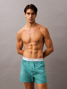 Cotton Poplin Traditional Boxers, 18522 CROSSHAIR PLAID+LIVELY TEAL, hi-res