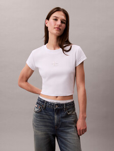 Monogram 標誌修身短版 T 恤, Bright White, hi-res