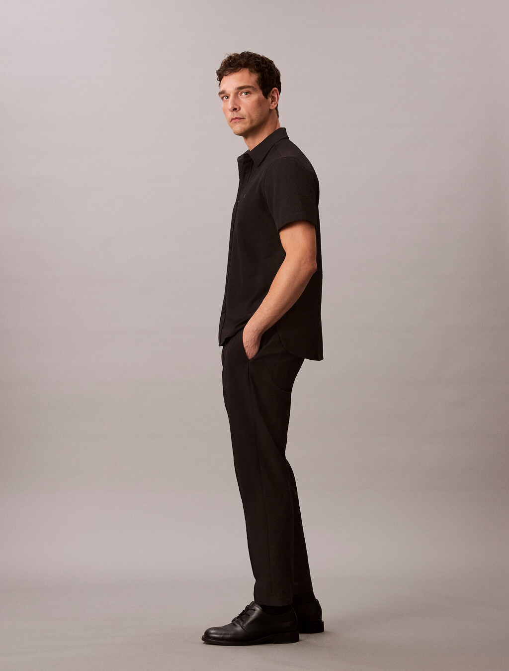 Seersucker Classic Shirt, Black, hi-res