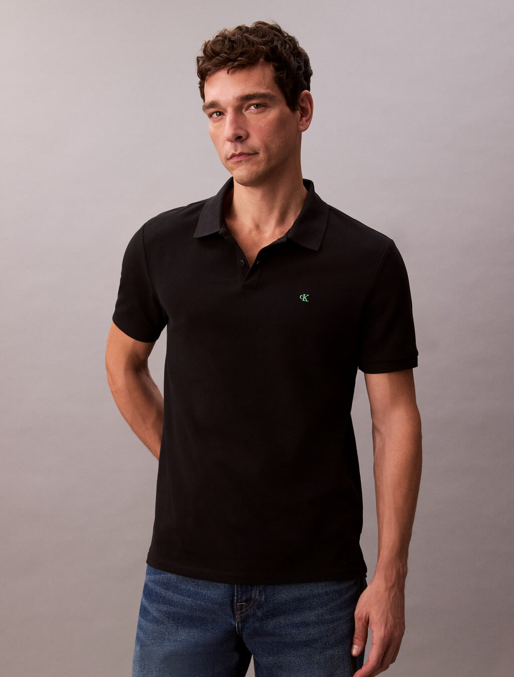 棉質珠地布 Polo 衫, Black, hi-res