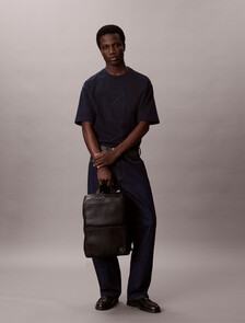 Slim Saffiano Emblem Logo Backpack, Black, hi-res