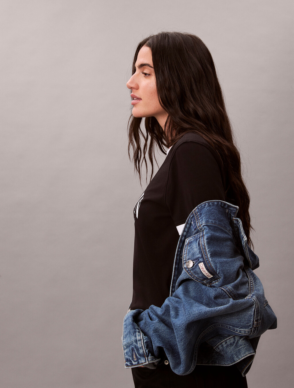 經典標誌寬版滾邊 T 恤, Black, hi-res