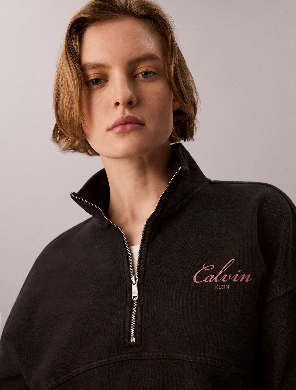 Relaxed Quarter Zip Sweatshirt, Black, hi-res