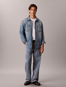 90s Relaxed Logo Denim Overshirt, BOULEVARD BLUES, hi-res