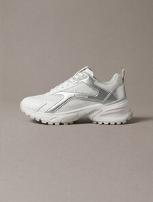 Knit and Metallic Runner Trainers, Bright White/Silver/Light Grey, hi-res