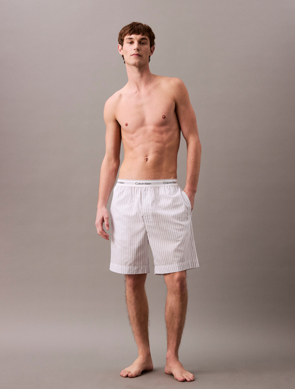 Cotton Poplin Sleep Short, STEADY STRIPE_GRISAILLE, hi-res