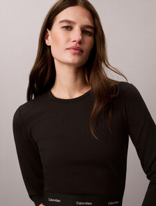 Logo Band Cropped Long Sleeve Top, Black, hi-res