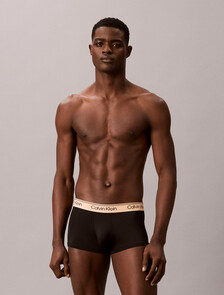 3 Pack Low Rise Trunks - Microfibre Stretch, Black Bodies w/ Gulf Blue/Light Cast/Peach Bliss W, hi-res