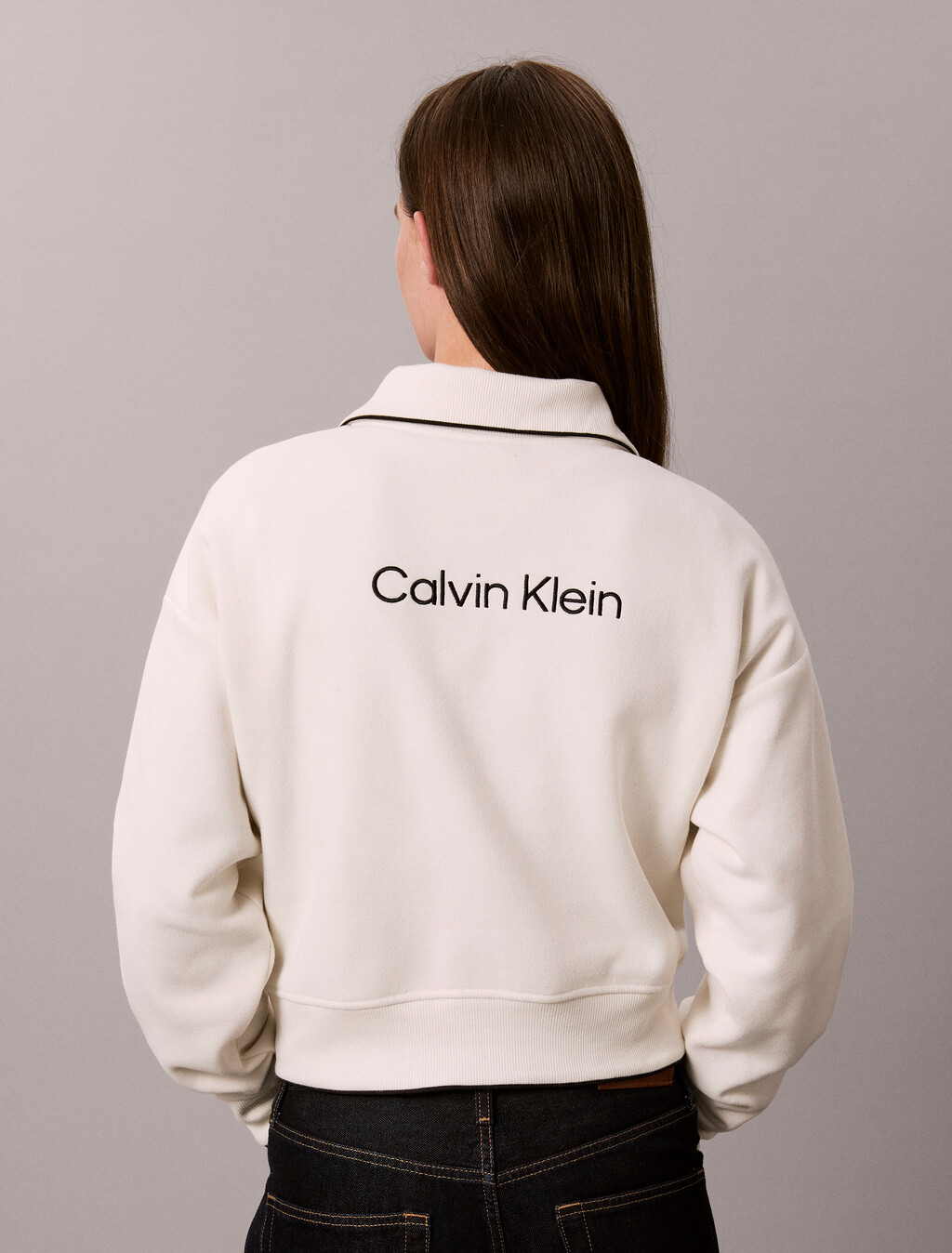 Brushed Cotton Terry 1/4 Zip Sweatshirt, Tofu, hi-res