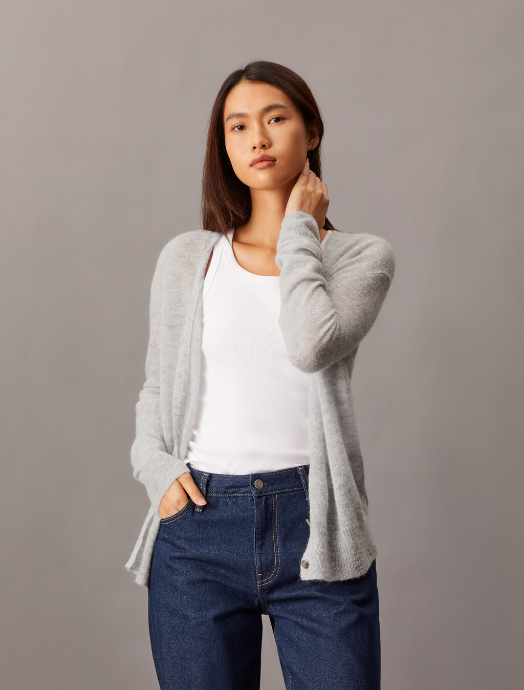 Sheer Alpaca Open Gauge Cardigan, Executive Blue, hi-res