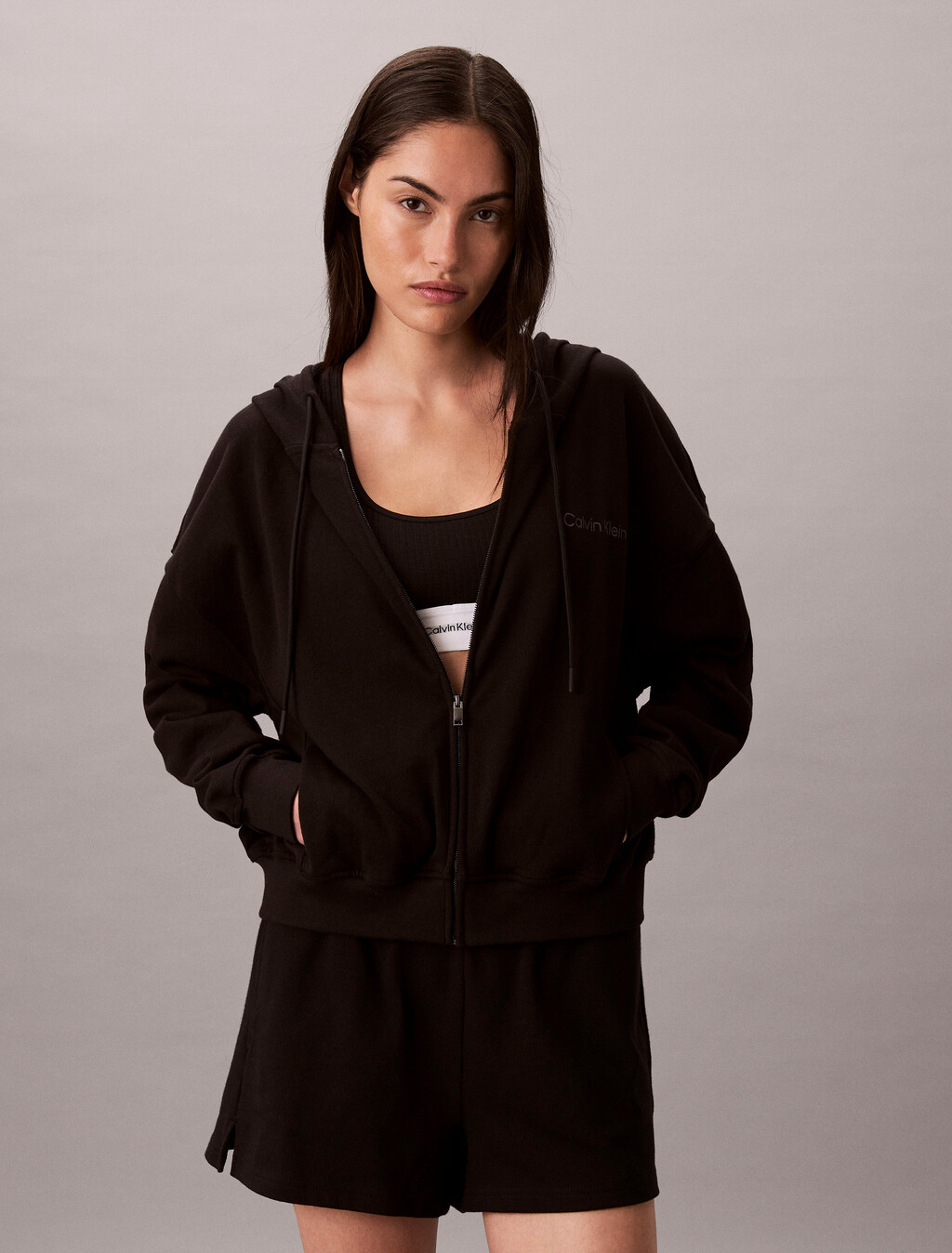 Logo Cotton Jersey Zip Thru Hoodie, Black, hi-res