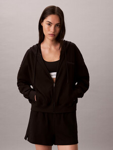 Logo Cotton Jersey Zip Thru Hoodie, Black, hi-res