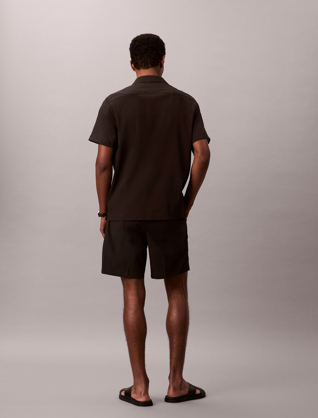 泡泡紗短褲, Black, hi-res