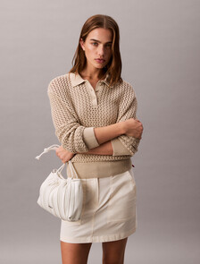 Drawstring Plisse Crossbody Bag, Lily White, hi-res