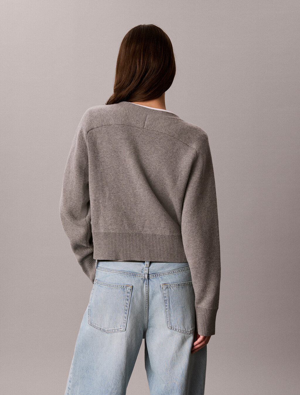 Soft Knit Cotton Wool Cardigan, B30 Grey Heather, hi-res