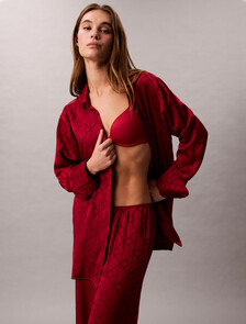 Satin Sheen Print Pyjama Pants, 19519 GIGA SATIN SHINE EMBLEM+RED STAMP, hi-res