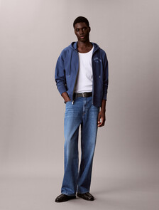 棒球風標誌拉鍊連帽外套, Dark Denim, hi-res