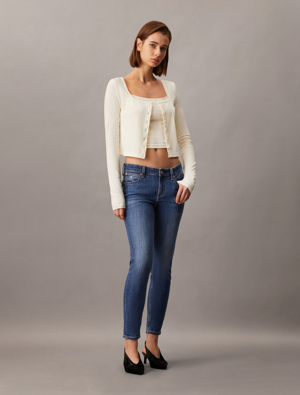 2 in 1 Rib Knit Slim Cardigan, Ivory, hi-res