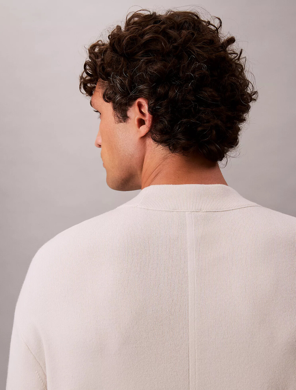 技術針織方正小高領毛衣, Chalk, hi-res