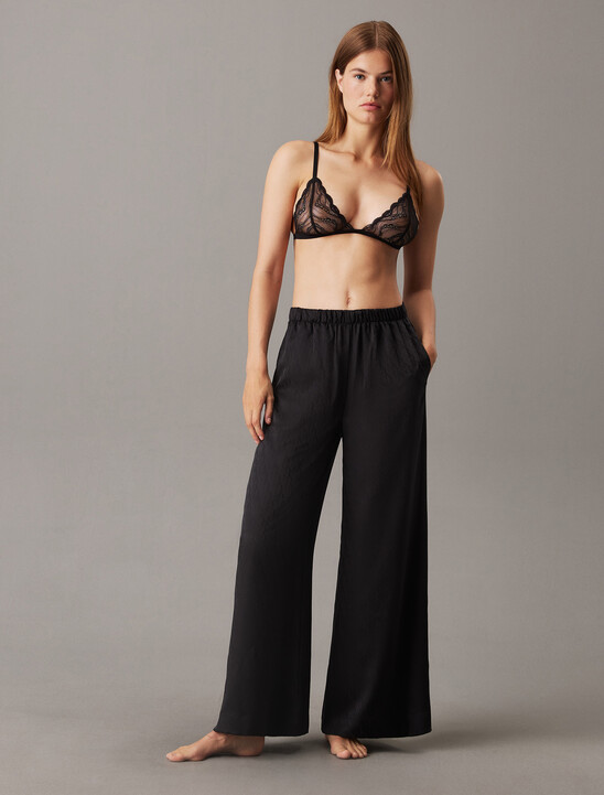 Sensual Satin Monogram Jacquard Wide Leg Pants